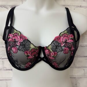 Adored By Adore Me Bra Jamilla Mesh Floral 40DD Underwire Sexy Lingerie Roleplay